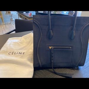Celine Crocodile Embossed Phantom in Navy